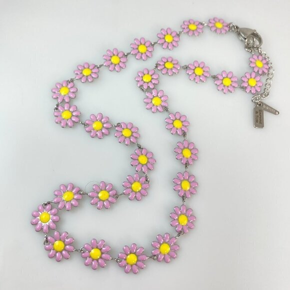 Silver Enamel Flower Necklace Stainless Steel - Picture 4 of 6